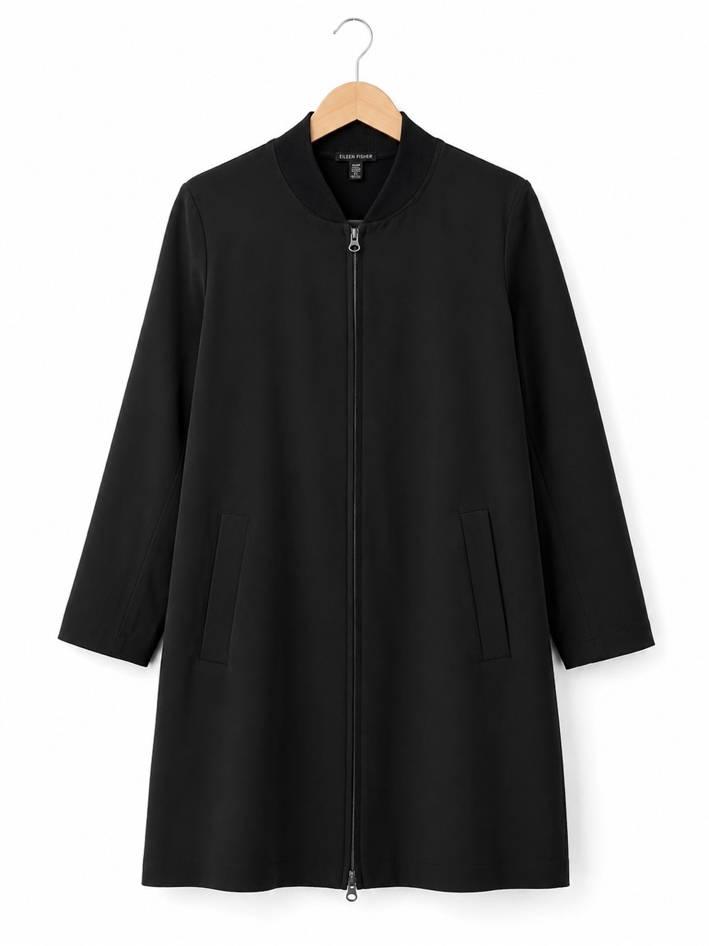 Eileen Fisher Long Bomber Flight Jacket Black XS Recycled Stretch